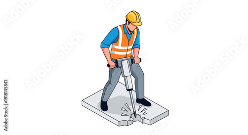Construction Worker Drilling into Concrete Slab.
