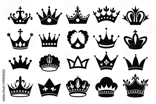 set of crown line art silhouette vector illustration