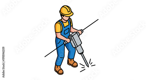 Construction Worker Operating Jackhammer.