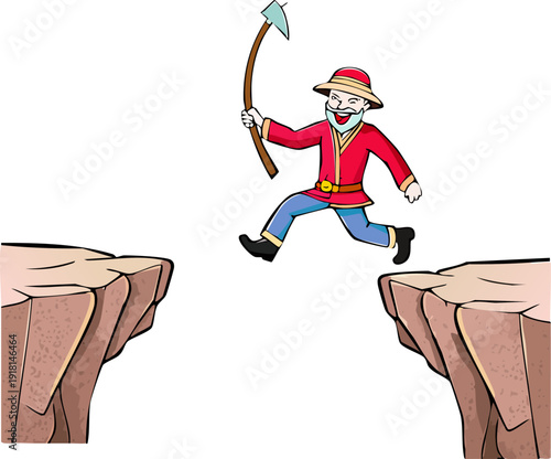 Happy Cartoon Boy in Traditional Indonesian Costume Holding Rattle on Decorative White Background with Stars