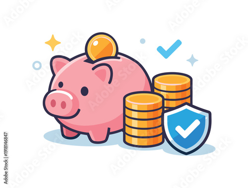 Personal financial resilience and smart saving habits in everyday life highlighting preparedness and stability, a piggy bank combined with stacked