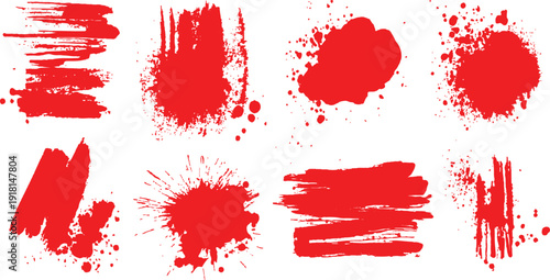 Set of red paint strokes. Red brush strokes vector set on a transparent background, perfect for creative designs and art projects.