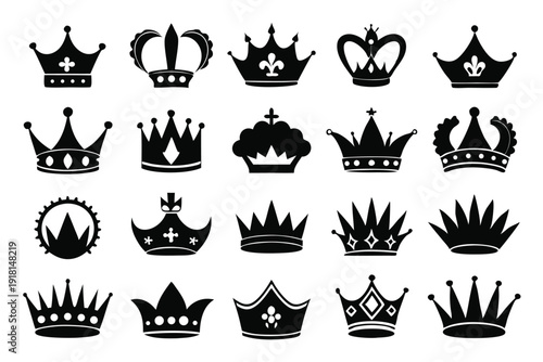 set of crown line art silhouette vector illustration