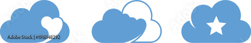 Collection of three blue cloud icons with different symbols inside, representing data storage