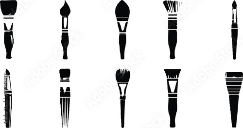 Black and white illustration of various paintbrushes. Paintbrush vector collection. Grunge elements, Brush stroke, ink paint brush.