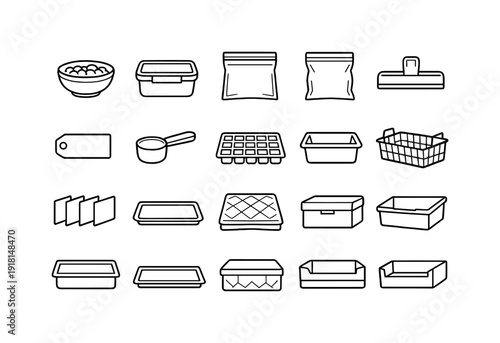 Home freezer breakfast bowl storage: breakfast bowl, freezer container, freezer bag, vacuum bag, clip seal, label tag, measuring scoop, freezer tray