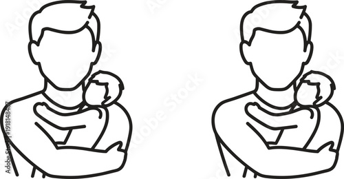 Father holding a baby icon, simple line art, representing family and parenthood