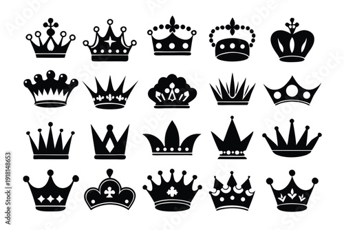 set of crown line art silhouette vector illustration