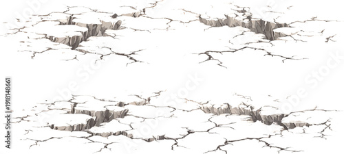 Vector graphic holes with cracked edges, set against a white background. Crack-like lines, creating a visual effect of impact or rupture