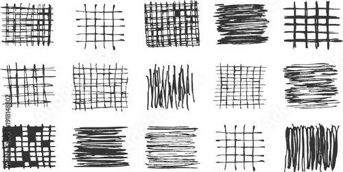  Set of hand drawn grid lines in different sizes and shapes, vector illustration, white background, simple design, 