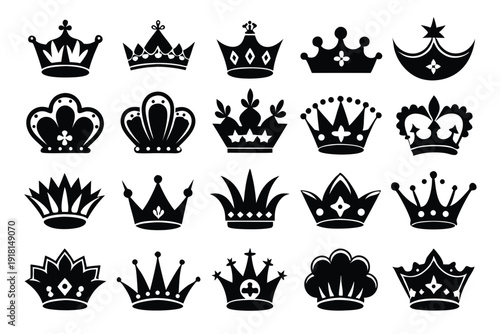 set of crown line art silhouette vector illustration