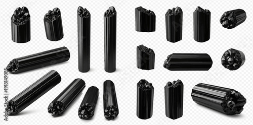 Set of drill bits for mining and construction work isolated on transparent background.