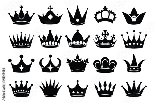 set of crown line art silhouette vector illustration