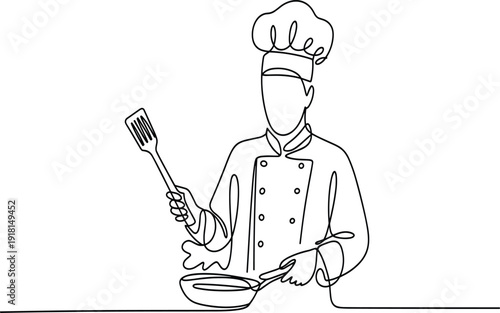 Chef Cooking in a Pan with a Spatula and Whisk desi
