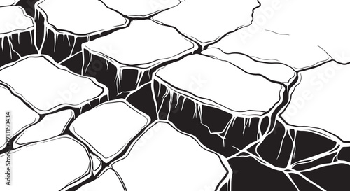 Cracked Ice Surface Texture Black and White Vector Graphic frozen