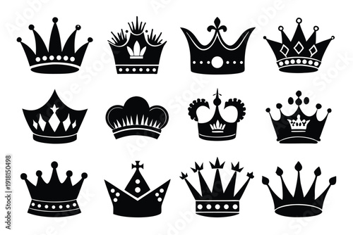 set of crown line art silhouette vector illustration