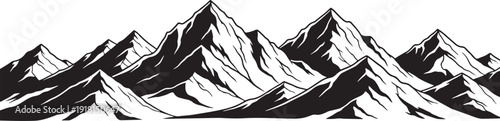 Dramatic Black and White Illustration of Jagged Mountain Peaks mountains mountain range