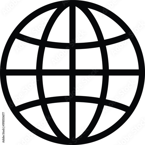 Global globe icon outline, worldwide internet network symbol, minimal black vector illustration isolated white flavector