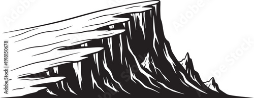 Dramatic Black Silhouette of a Jagged Mountain Peak and Cliffs Keywords: mountain peak, jagged