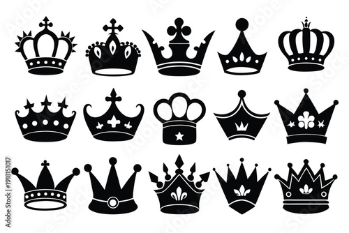 set of crown line art silhouette vector illustration