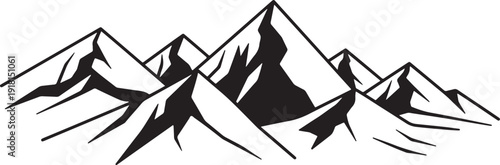 Jagged Mountain Peaks Silhouette Vector Illustration range black and white