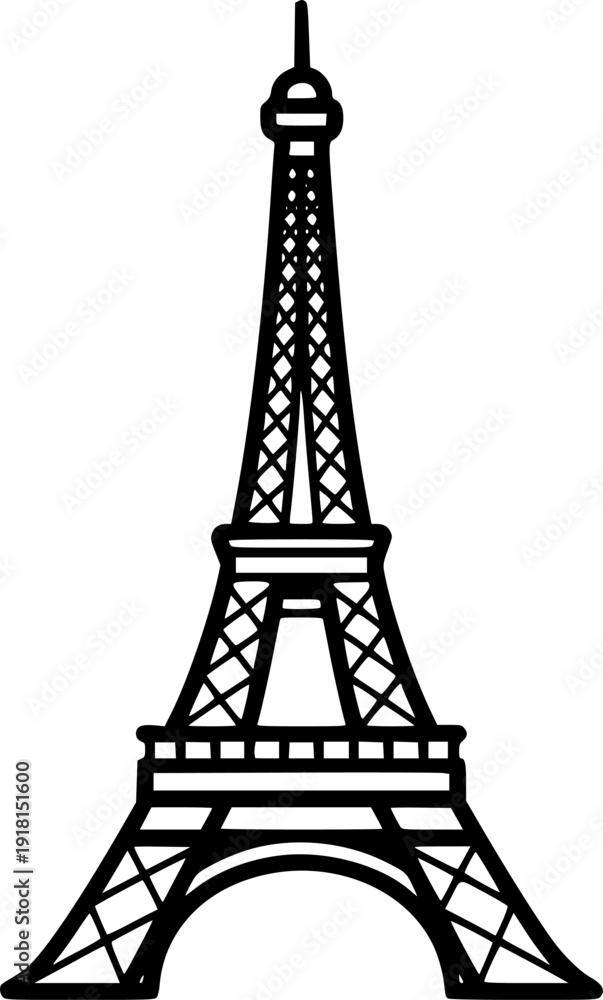 Fototapeta premium European Vacation Landmark Eiffel Tower Silhouette Vector for Holiday and Leisure Marketing 