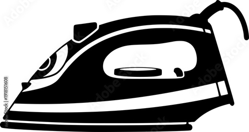 Small Handheld Iron Silhouette Vector, Black and White Minimalist Appliance Icon for Travel and Quick Fabric Touch-ups
