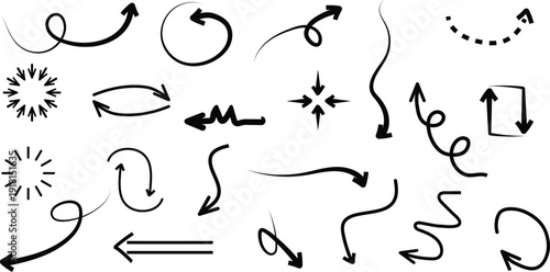 Collection of hand drawn arrows and directional symbols