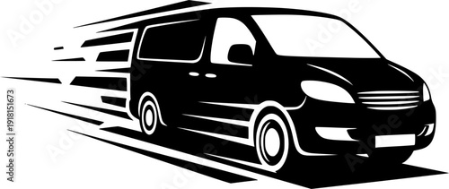 Fast black van travels quickly showing motion with racing lines image
