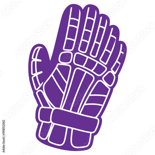 A stylized purple glove graphic with white outlines representing the knuckles and fingers isolated on a white background perfect for sports and fanrelated designs and representing victory
