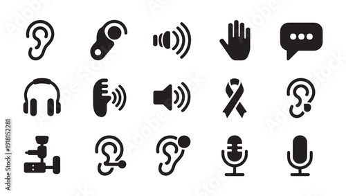 Black Audio Communication Icons Set