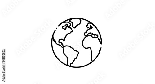 Simple Outline Earth Globe Icon Representing Global Concepts, isolated white background