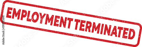 Red rectangular Employment Terminated rubber stamp icon with grunge texture, representing official status.