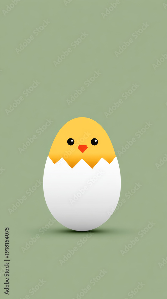 Fototapeta premium Cute chick emerging from cracked egg minimalist easter illustration