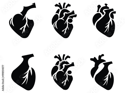 Realistic Heart Clipart Set – Outline and Silhouette Love Symbol Vector Illustration