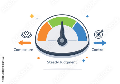 Emotional self-regulation as a professional advantage in high-pressure environments, a centered balance dial fixed in a neutral zone between opposing