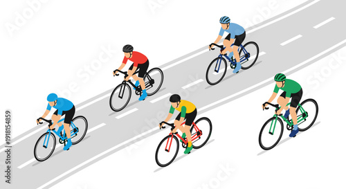 Cyclists Riding Bicycles on Road Together.