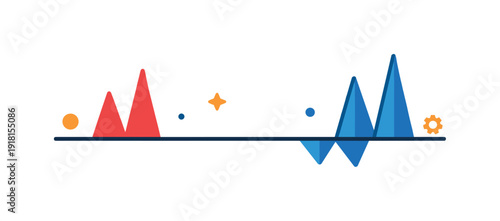 Emotional asymmetry and staying neutral while others escalate, a smooth flat line continuing steadily through rising spikes symbolizing control