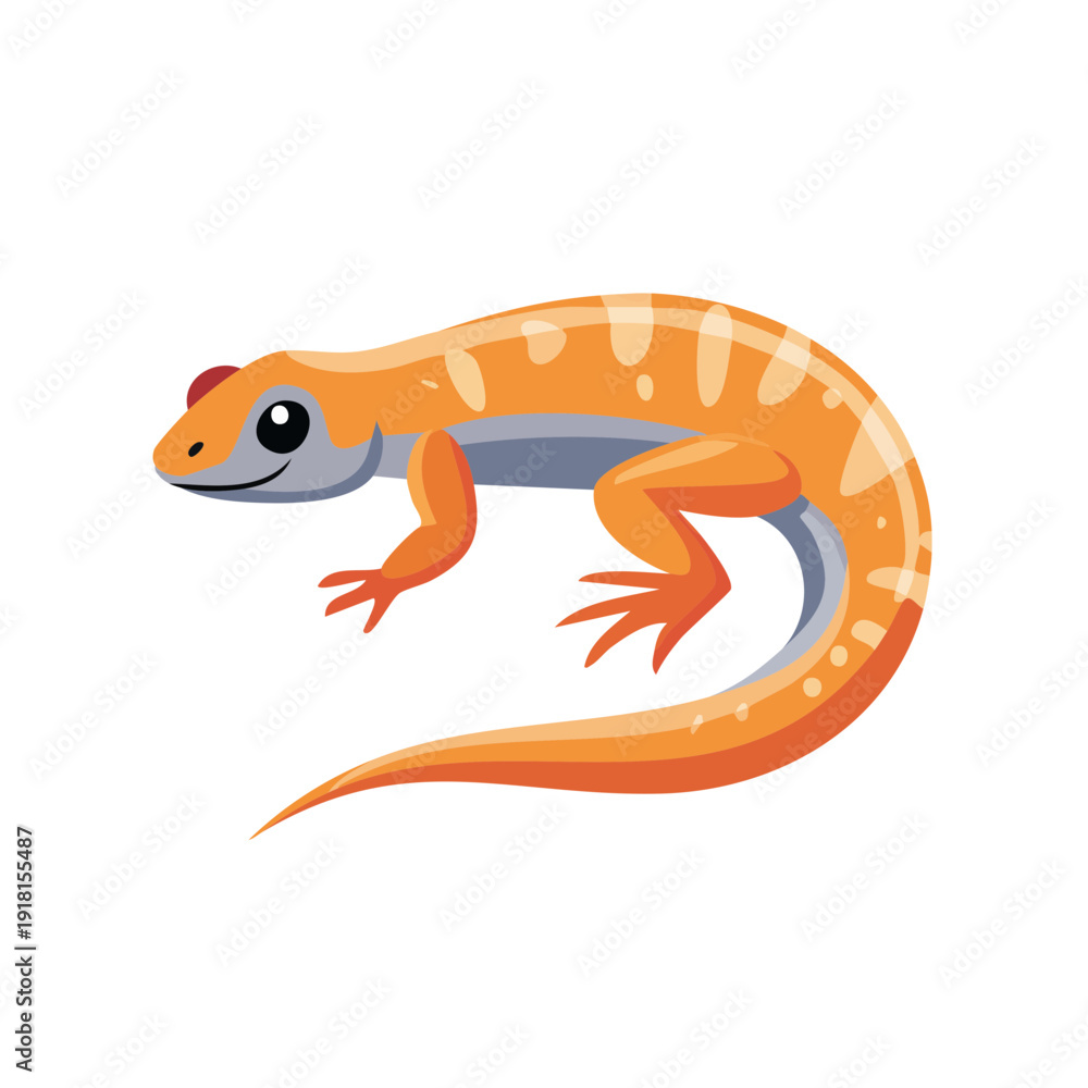 Fototapeta premium Vibrant lizard illustration on a plain background. The lizard is orange with a red spot on its head and has a curved body