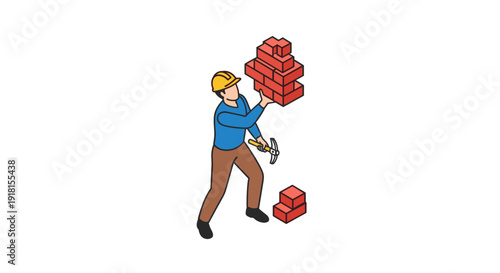 Man Lifting Stack of Red Bricks.