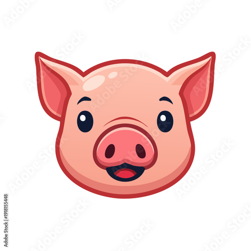 An adorable cartoon pig head with a cheerful expression