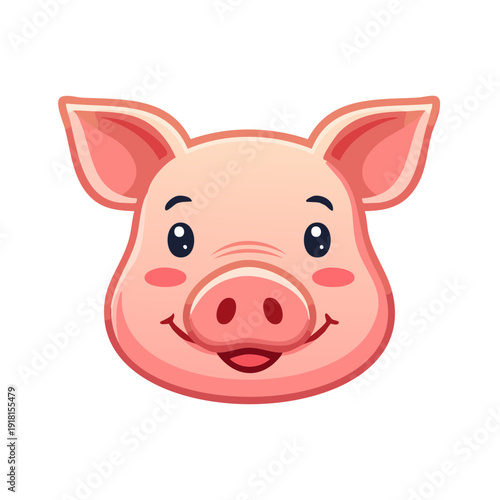 A cute, friendly pig smiling cheerfully with big eyes