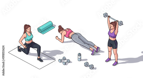 Women Exercising with Fitness Equipment.