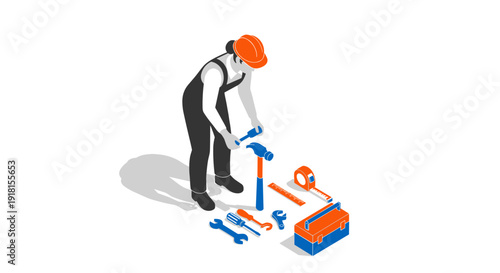 Worker Assembling Pipe with Tools Nearby.