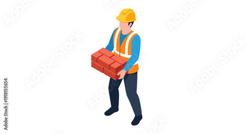 Worker in Hard Hat Carrying Red Box.