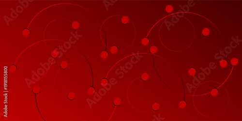 Abstract geometric pattern with connected sircles and dots on red background. Vector illustration modern design simple