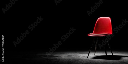 Bright red chair under a single spotlight against a deep black background