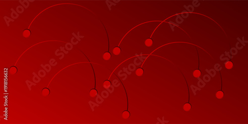 Abstract geometric pattern with connected sircles and dots on red background. Vector illustration modern