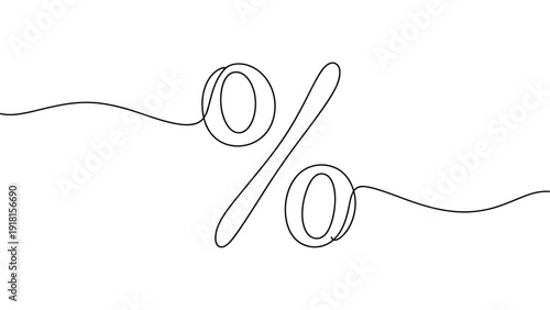 Minimal line art percentage symbol with continuous one line design, financial discount offer sale concept modern outline illustration
