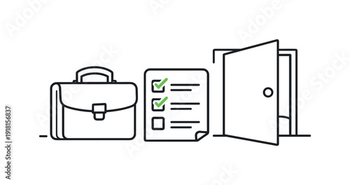 Smooth onboarding and first-day readiness in a professional environment emphasizing clarity and welcome, a briefcase next to a simple checklist and an